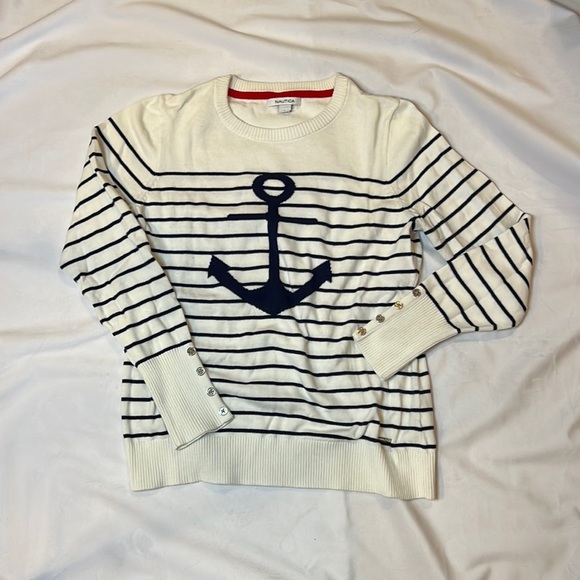 Nautica Sweaters - Nautica White and Navy Spring Sweater Large